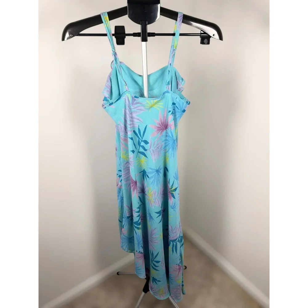Private Luxuries Tropical Palm Print Handkerchief Hem Midi Nightgown Blue S‎